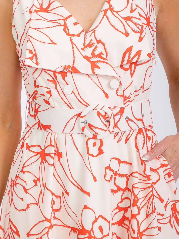 WOMEN'S SLEEVELESS V-NECK FRONT POCKETS FLORAL MAXI DRESS