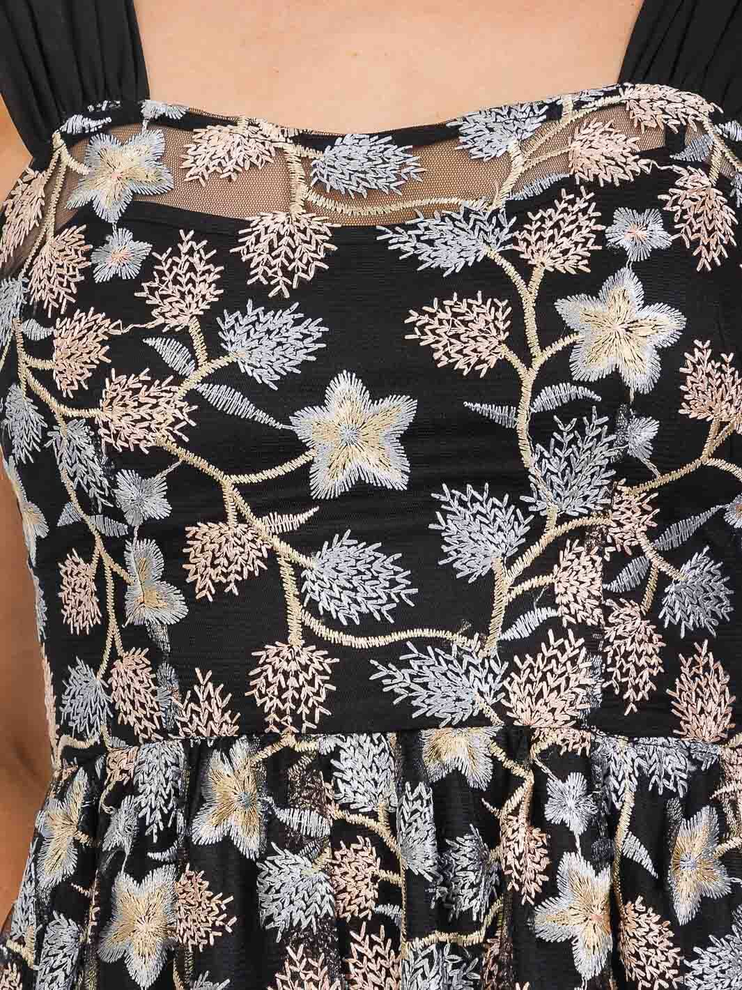 WOMEN'S SLEEVELESS EMBROIDERY FLORAL PRINT MIDI DRESS