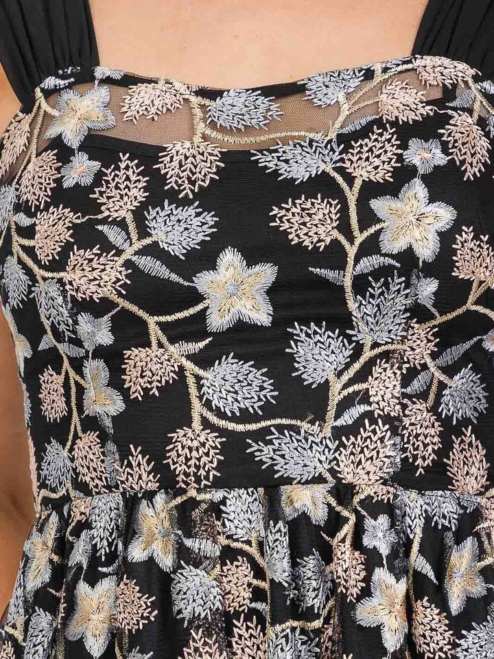 WOMEN'S SLEEVELESS EMBROIDERY FLORAL PRINT MIDI DRESS