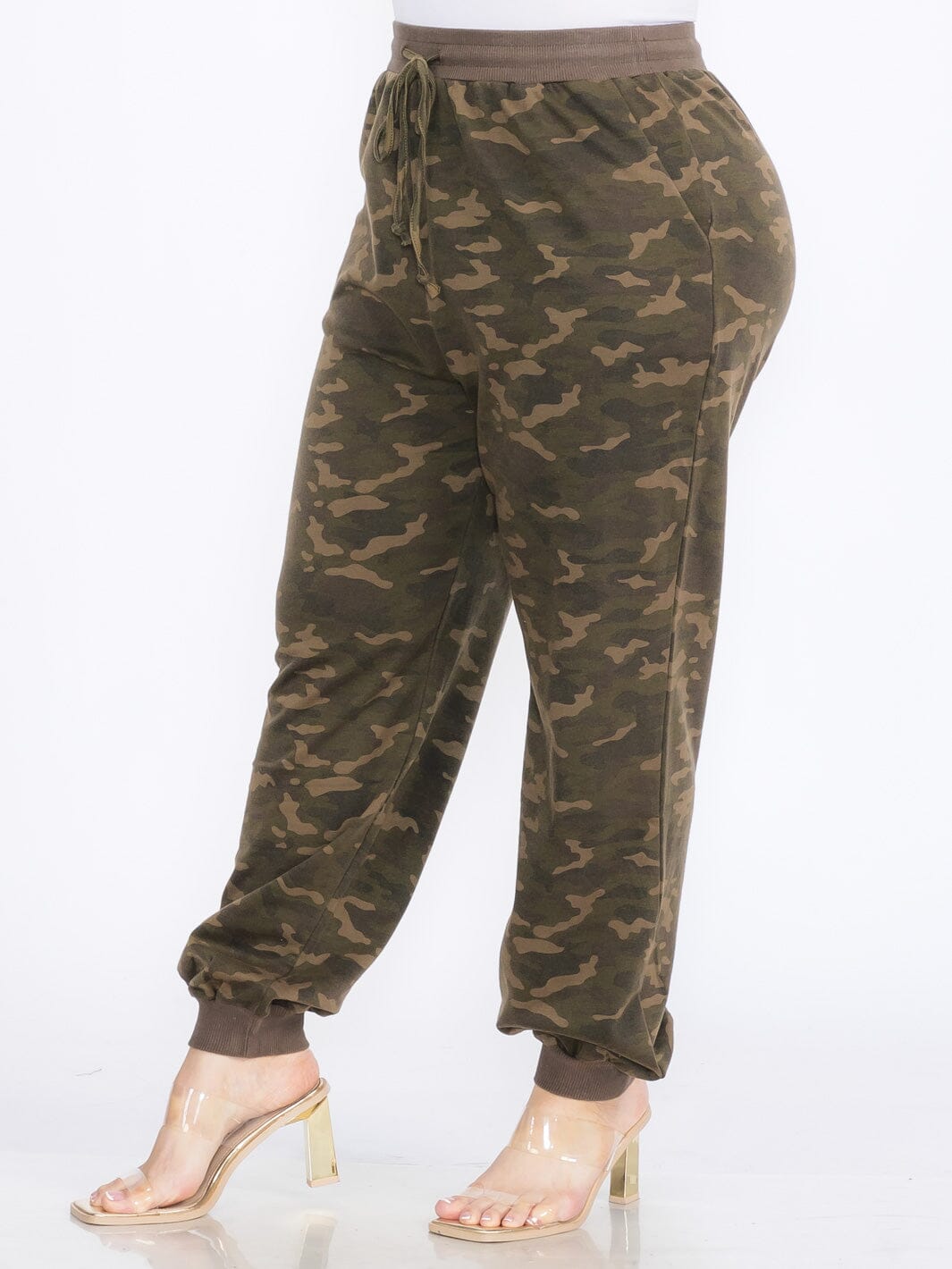 PLUS SIZE ELASTIC WAIST SELF TIE POCKETS ANIMAL PRINT JOGGER PANTS