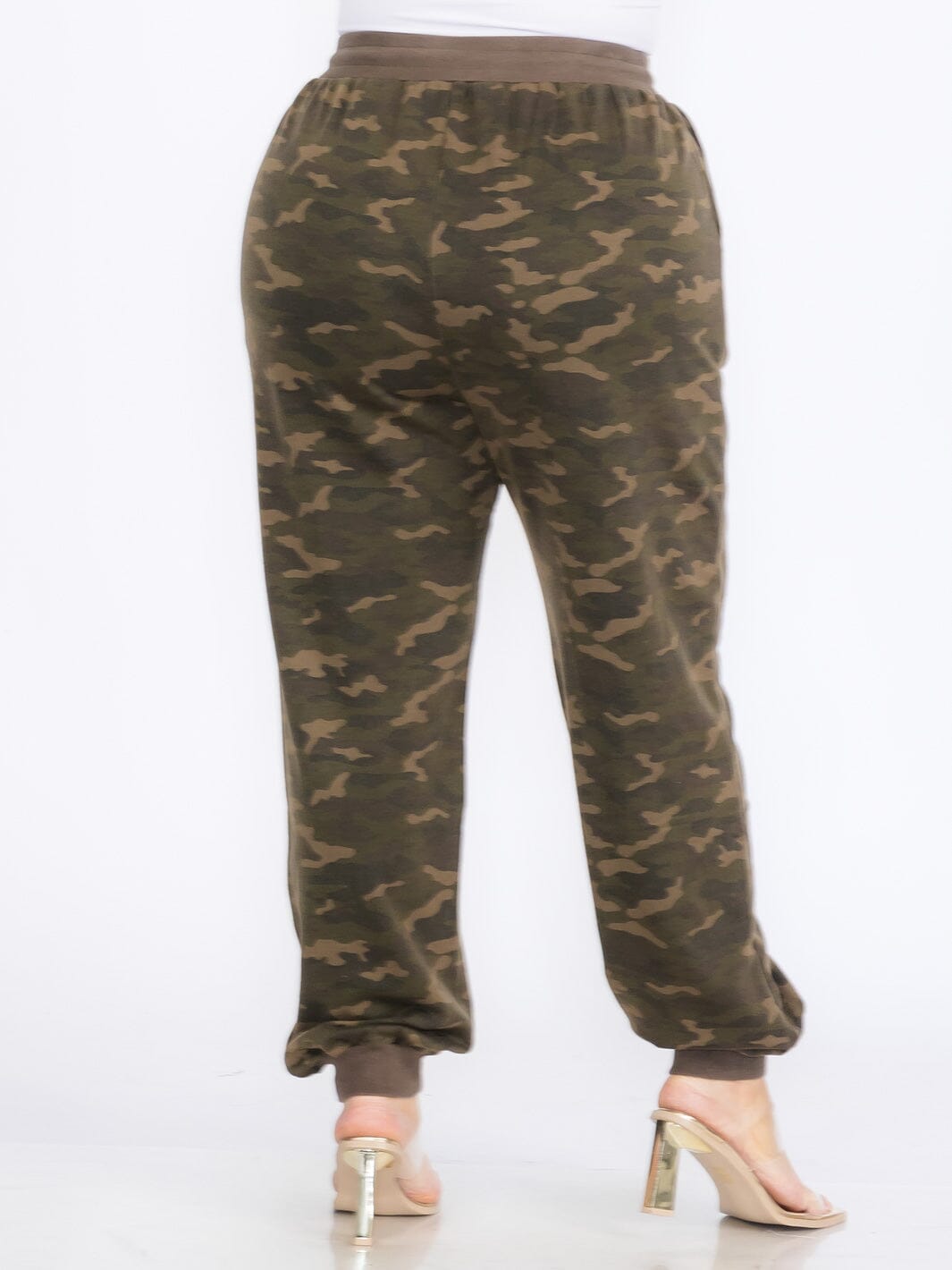 PLUS SIZE ELASTIC WAIST SELF TIE POCKETS ANIMAL PRINT JOGGER PANTS