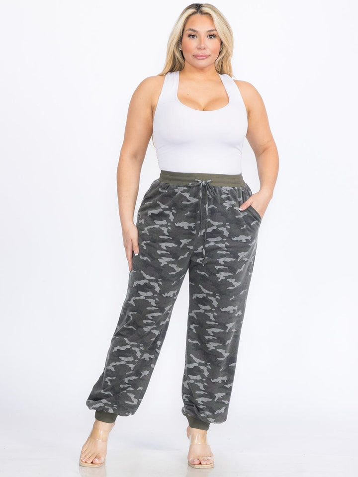 PLUS SIZE ELASTIC WAIST SELF TIE POCKETS ANIMAL PRINT JOGGER PANTS