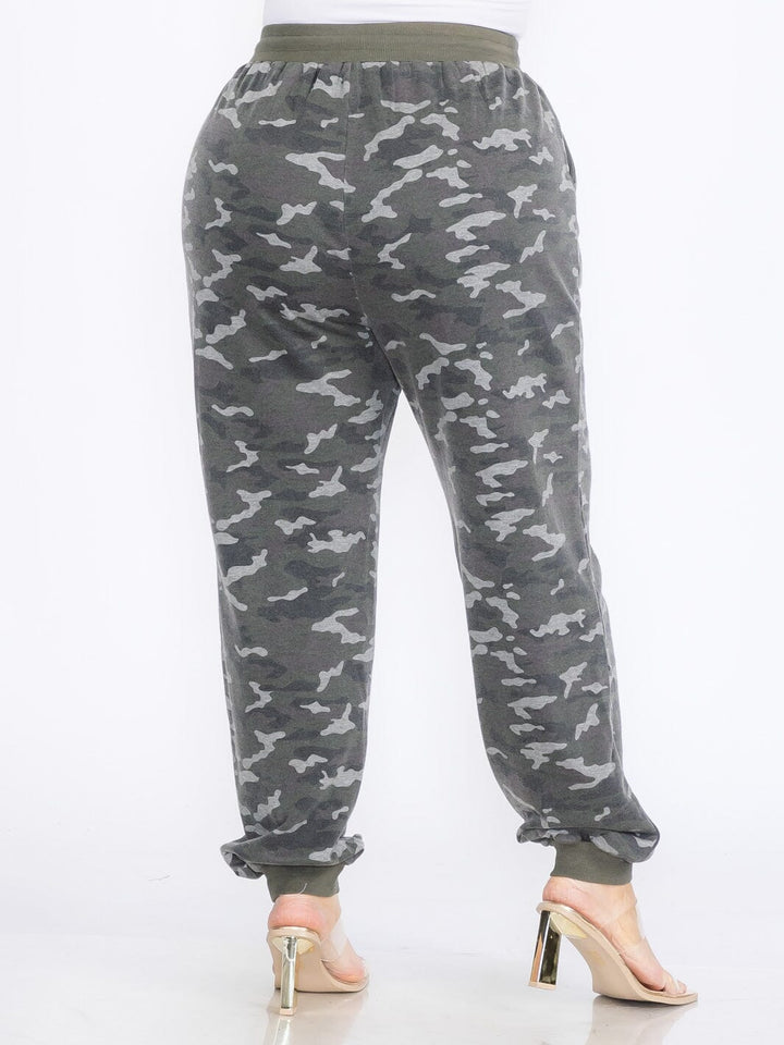 PLUS SIZE ELASTIC WAIST SELF TIE POCKETS ANIMAL PRINT JOGGER PANTS