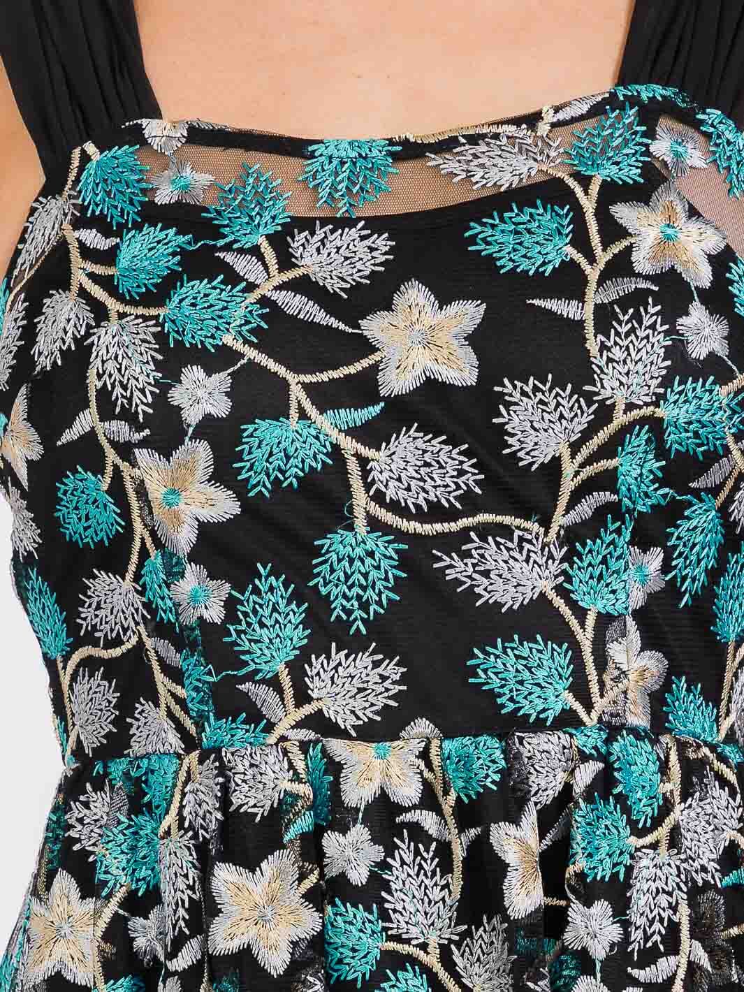 WOMEN'S SLEEVELESS EMBROIDERY FLORAL PRINT MIDI DRESS