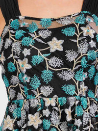 WOMEN'S SLEEVELESS EMBROIDERY FLORAL PRINT MIDI DRESS