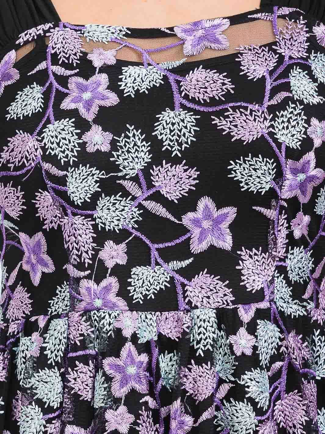 WOMEN'S SLEEVELESS EMBROIDERY FLORAL PRINT MIDI DRESS