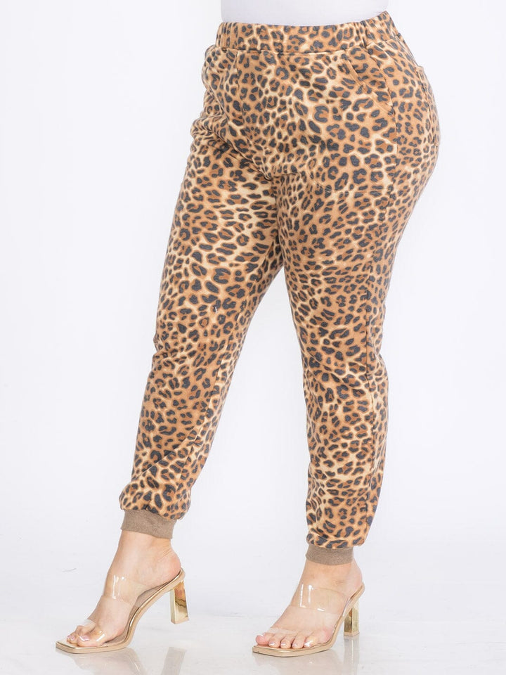 PLUS SIZE ELASTIC WAIST FRONT POCKETS ANIMAL PRINT JOGGER PANTS