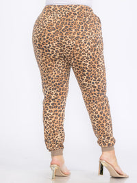 PLUS SIZE ELASTIC WAIST FRONT POCKETS ANIMAL PRINT JOGGER PANTS