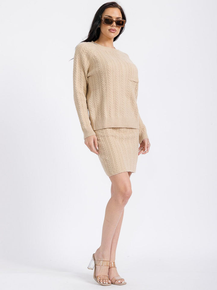 WOMEN'S LONG SLEEVE TOP & ELASTIC WAIST MINI SKIRT RIBBED 2PC. SET