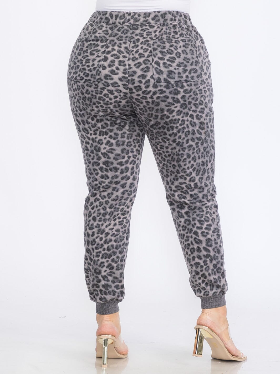 PLUS SIZE ELASTIC WAIST FRONT POCKETS ANIMAL PRINT JOGGER PANTS