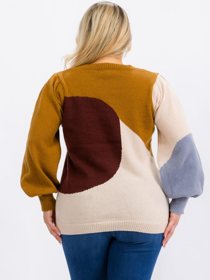 PLUS SIZE LONG SLEEVE COLORBLOCK PULLOVER SWEATER