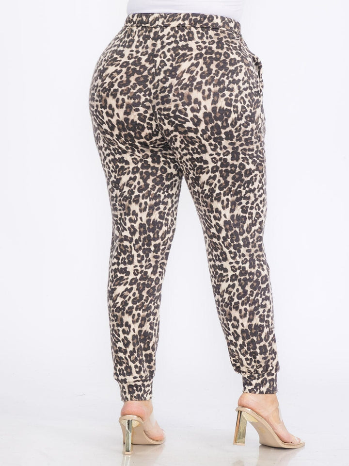 PLUS SIZE ELASTIC WAIST SELF TIE POCKETS ANIMAL PRINT SKINNY PANTS