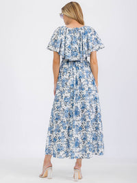 WOMEN'S SHORT SLEEVE V-NECK FLORAL PRINT MAXI DRESS