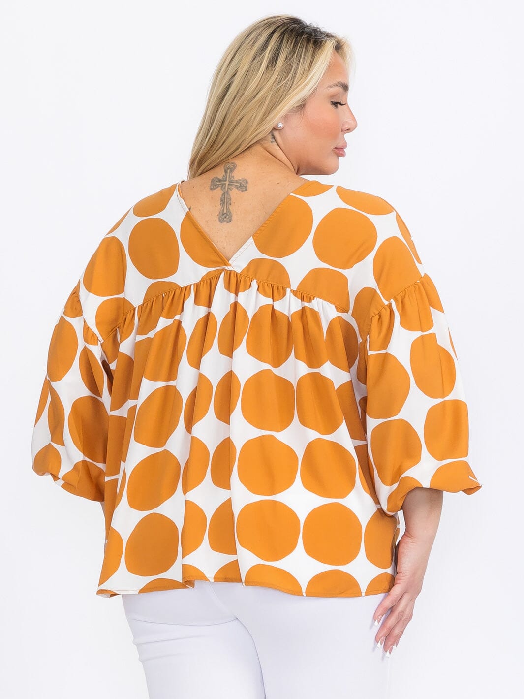 PLUS SIZE LONG SLEEVE V-NECK TUNIC PRINT BLOUSE