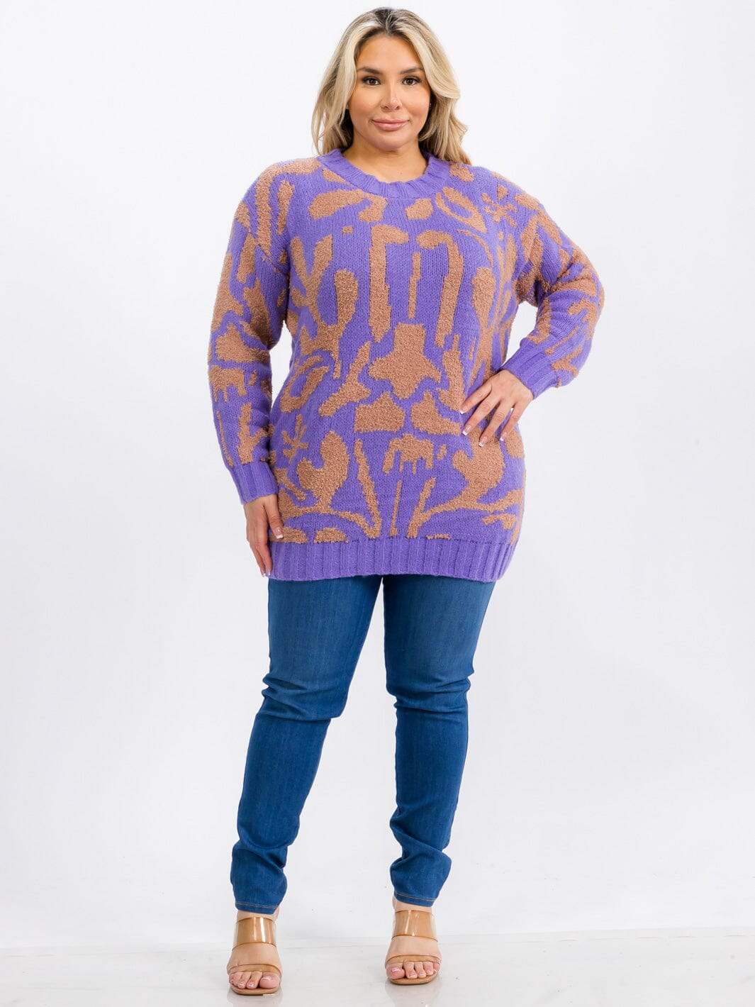 PLUS SIZE LONG SLEEVE COLORBLOCK PULLOVER SWEATER
