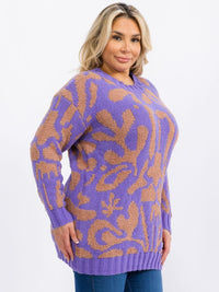 PLUS SIZE LONG SLEEVE COLORBLOCK PULLOVER SWEATER