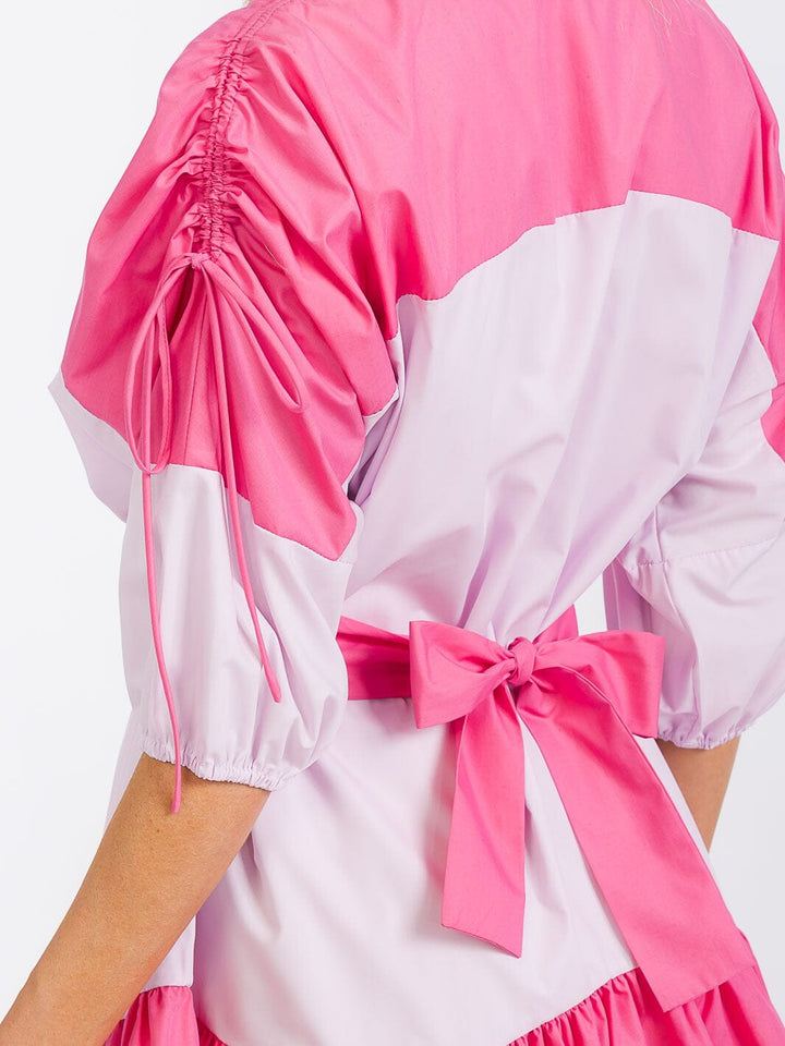WOMEN'S SHORT SLEEVE BUTTON UP COLORBLOCK MINI DRESS