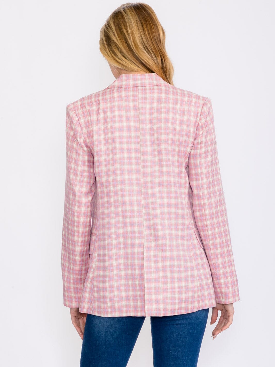 WOMEN'S LONG SLEEVES BUTTON CLOSURE CHEKERS PRINT BLAZER