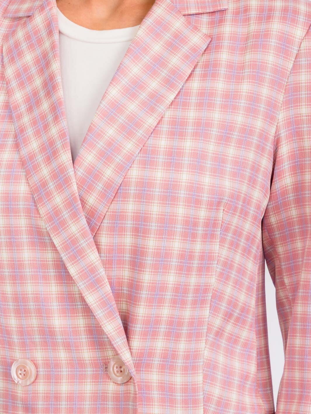 WOMEN'S LONG SLEEVES BUTTON CLOSURE CHEKERS PRINT BLAZER