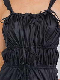 WOMEN'S SLEEVELESS RUCHED FRONT POCKETS WIDE LEG JUMPSUIT