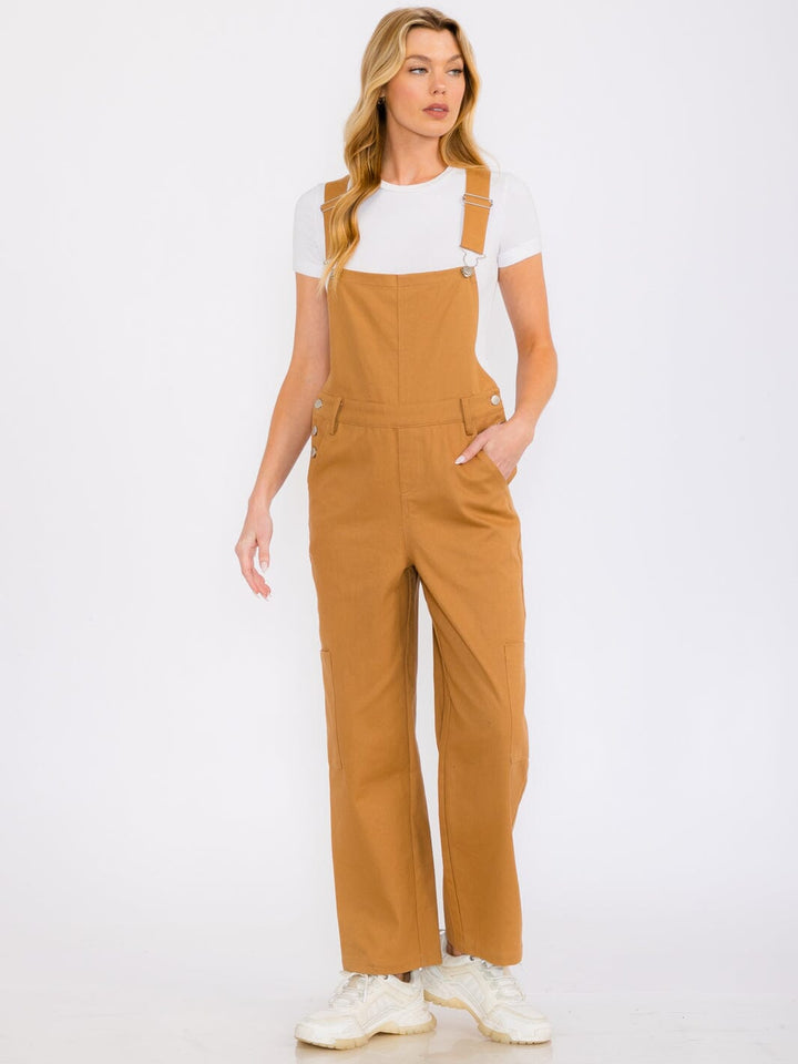 WOMEN'S SLEEVELESS POCKETS WIDE LEG DENIM OVERALL