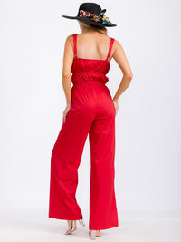 WOMEN'S SLEEVELESS RUCHED FRONT POCKETS WIDE LEG JUMPSUIT