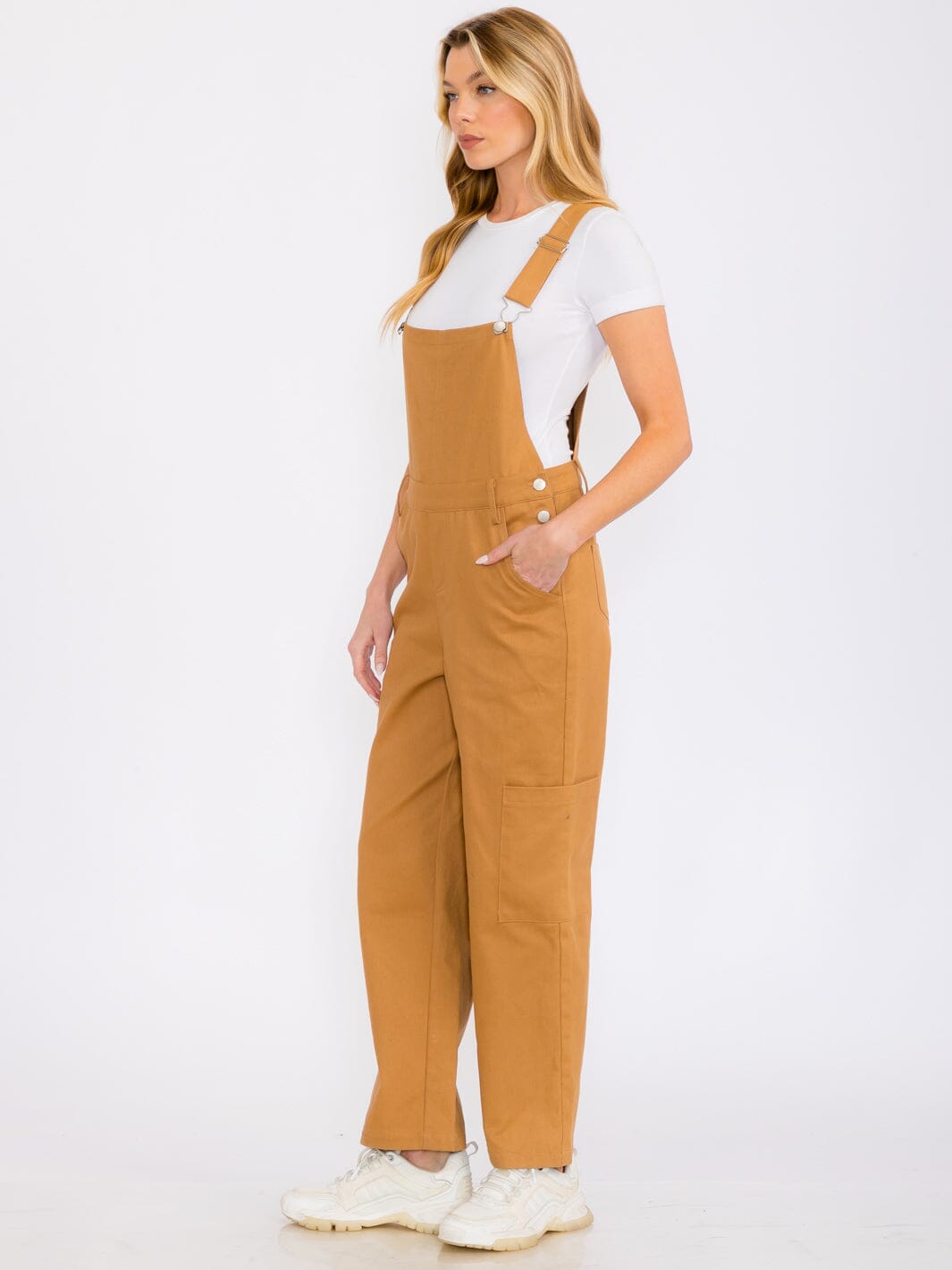 WOMEN'S SLEEVELESS POCKETS WIDE LEG DENIM OVERALL