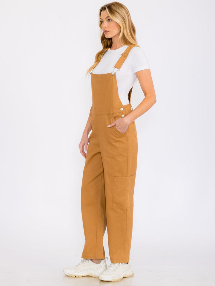 WOMEN'S SLEEVELESS POCKETS WIDE LEG DENIM OVERALL