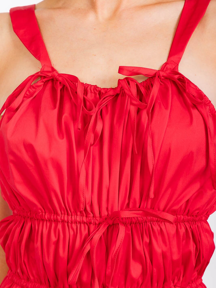 WOMEN'S SLEEVELESS RUCHED FRONT POCKETS WIDE LEG JUMPSUIT