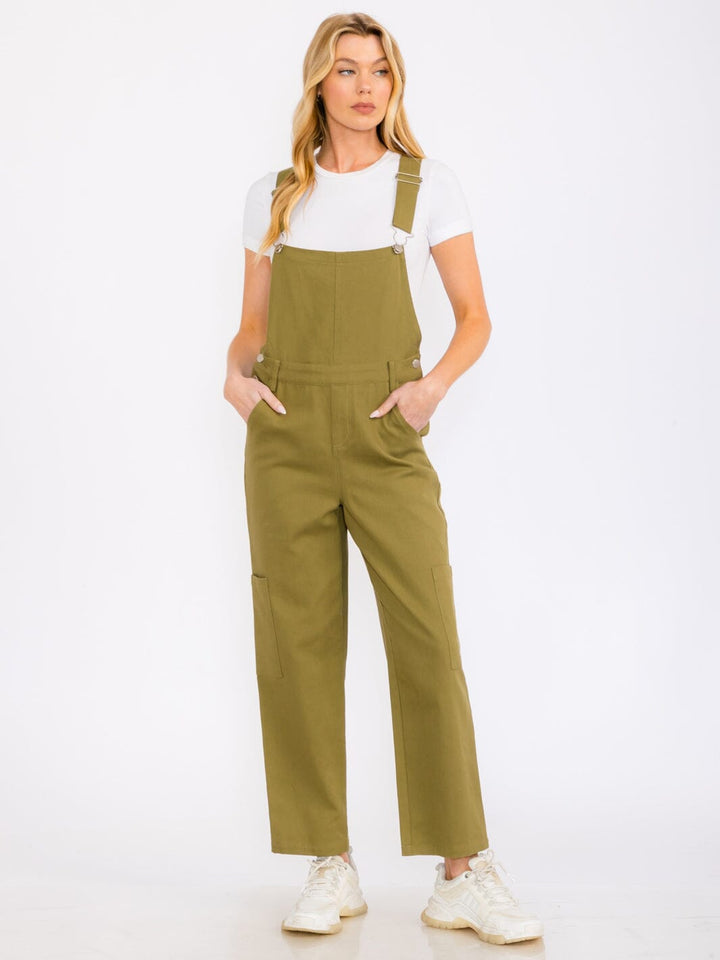WOMEN'S SLEEVELESS POCKETS WIDE LEG DENIM OVERALL
