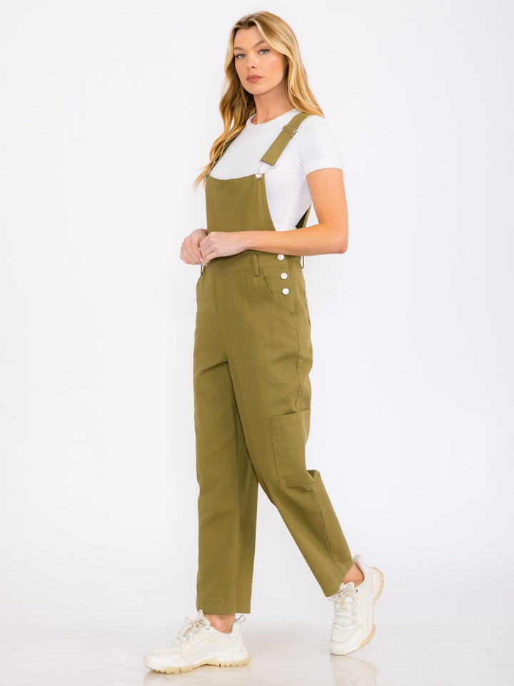 WOMEN'S SLEEVELESS POCKETS WIDE LEG DENIM OVERALL