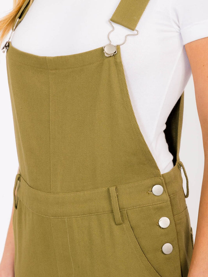 WOMEN'S SLEEVELESS POCKETS WIDE LEG DENIM OVERALL