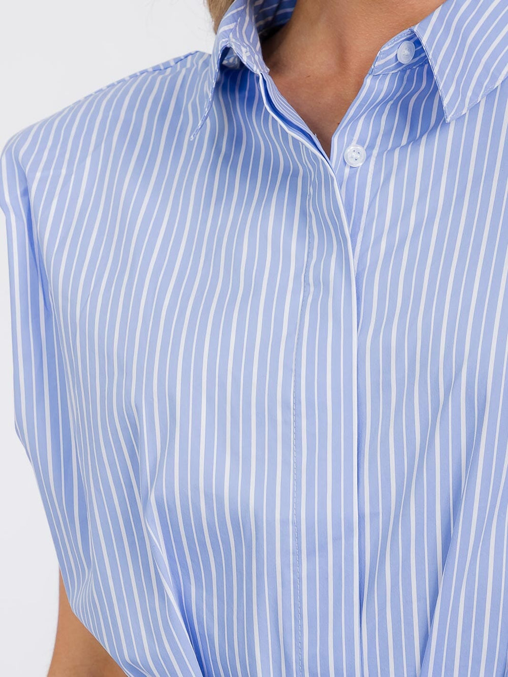 WOMEN'S SLEEVELESS BUTTON UP SELF TIE STRIPES MINI DRESS