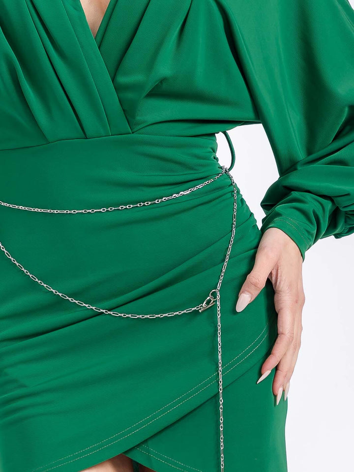 WOMEN'S LONG SLEEVE SURPLICE BODYCON MINI DRESS