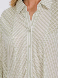 WOMEN'S 3/4 SLEEVE BUTTON UP FRONT POCKETS TIERED STRIPES MINI DRESS