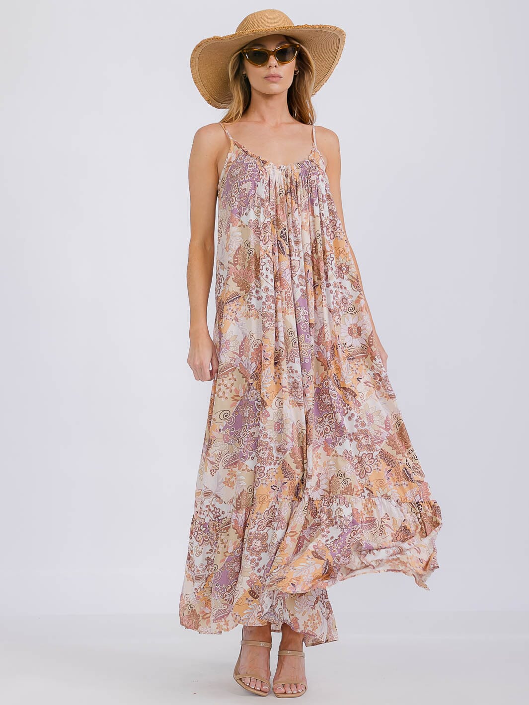 WOMEN'S SLEEVELESS OPEN BACK FLORAL PRINT MAXI DRESS