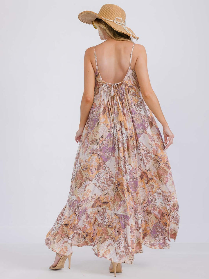 WOMEN'S SLEEVELESS OPEN BACK FLORAL PRINT MAXI DRESS
