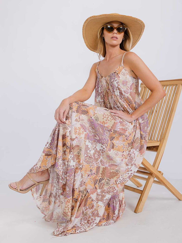 WOMEN'S SLEEVELESS OPEN BACK FLORAL PRINT MAXI DRESS