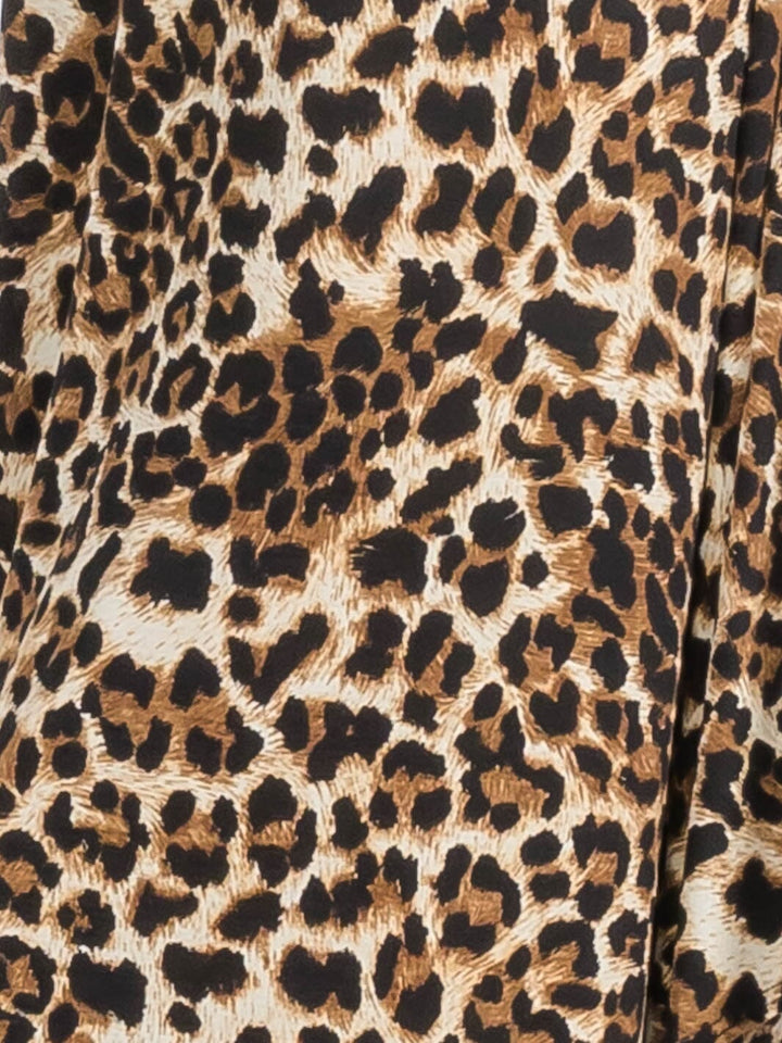 WOMEN'S 3/4 SLEEVE TUNIC FRONT POCKETS LEOPARD PRINT MIDI DRESS