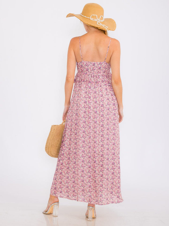 WOMEN'S SLEEVELESS V-NECK FLORAL TIERED MAXI DRESS