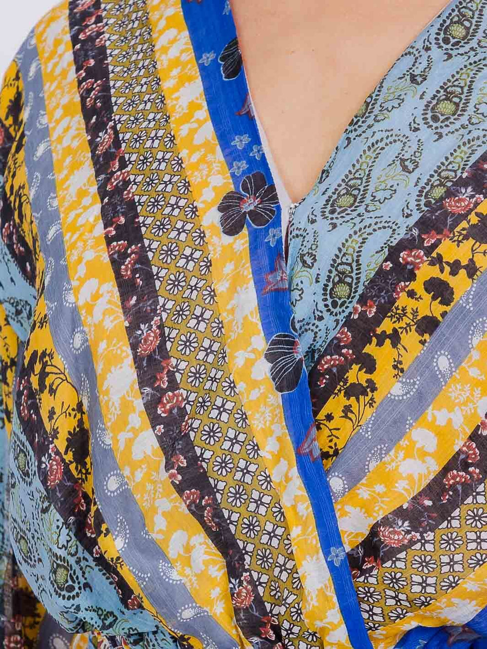 WOMEN'S LONG SLEEVE SURPLICE ELASTIC WAIST MULTI PRINT MINI DRESS