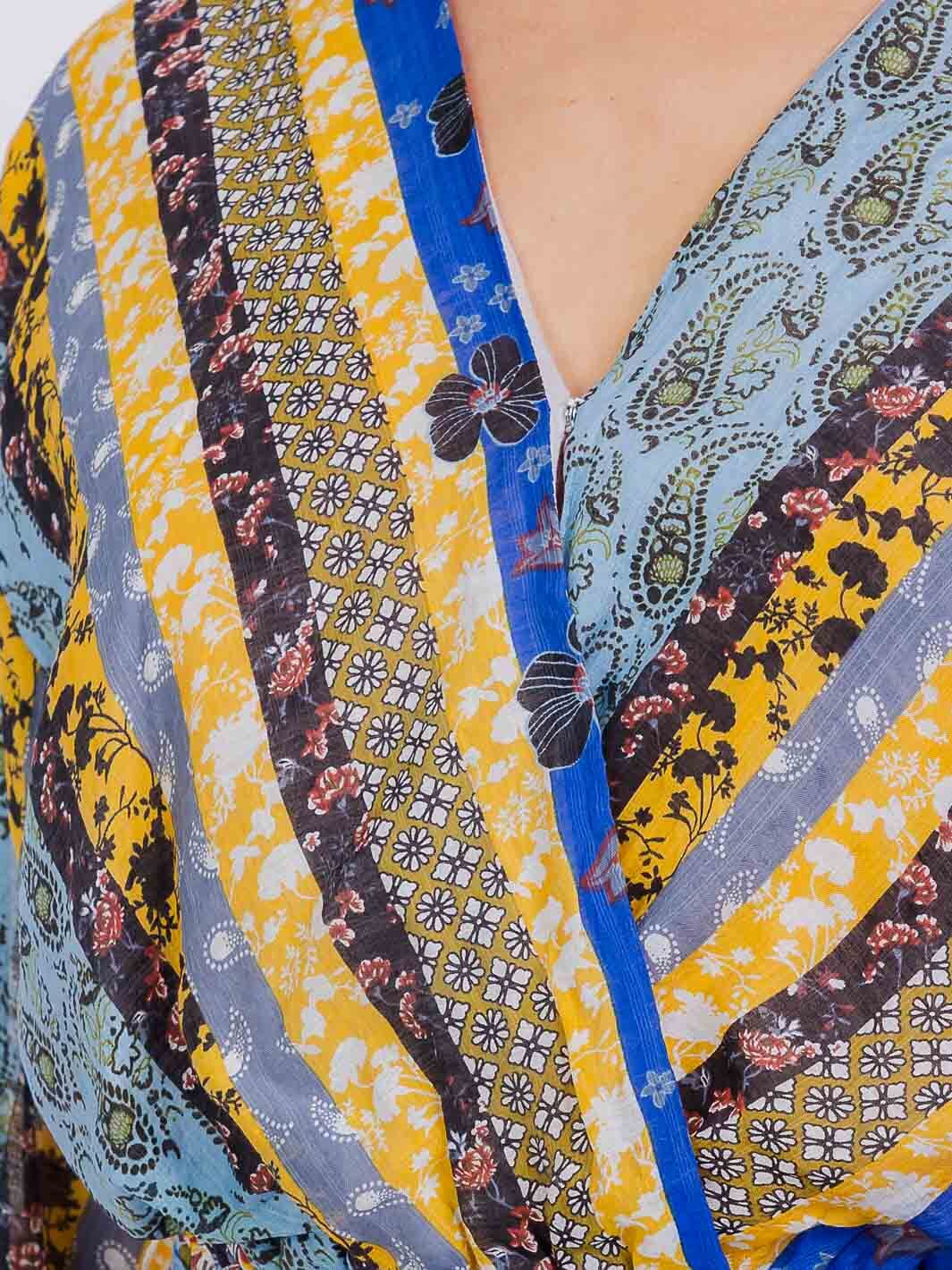 WOMEN'S LONG SLEEVE SURPLICE ELASTIC WAIST MULTI PRINT MINI DRESS