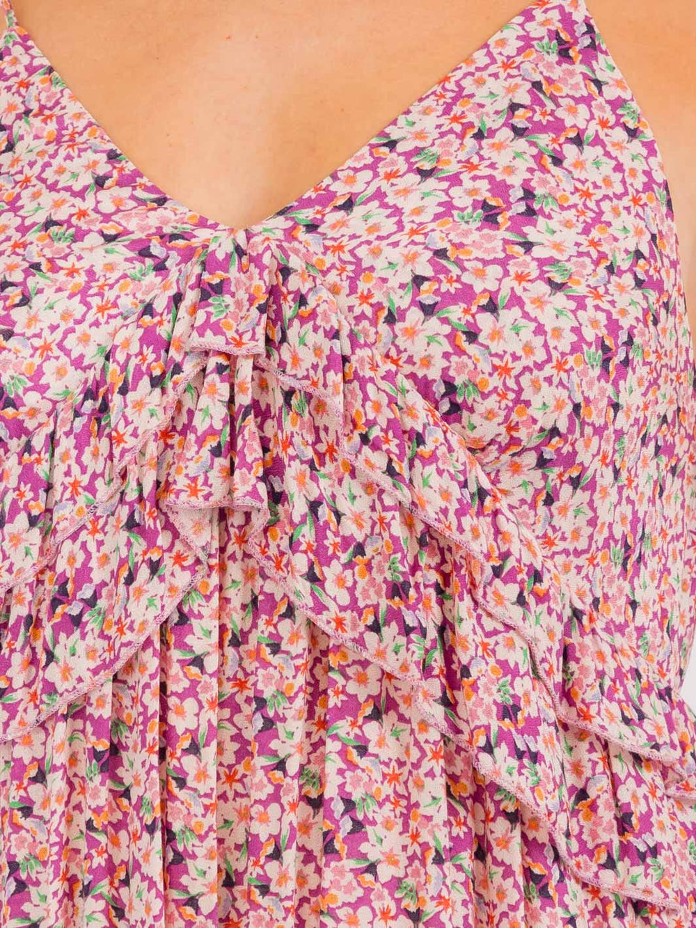 WOMEN'S SLEEVELESS V-NECK FLORAL TIERED MAXI DRESS