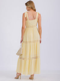 WOMEN'S SLEEVELESS V-NECK TIERED BUTTON UP MAXI DRESS