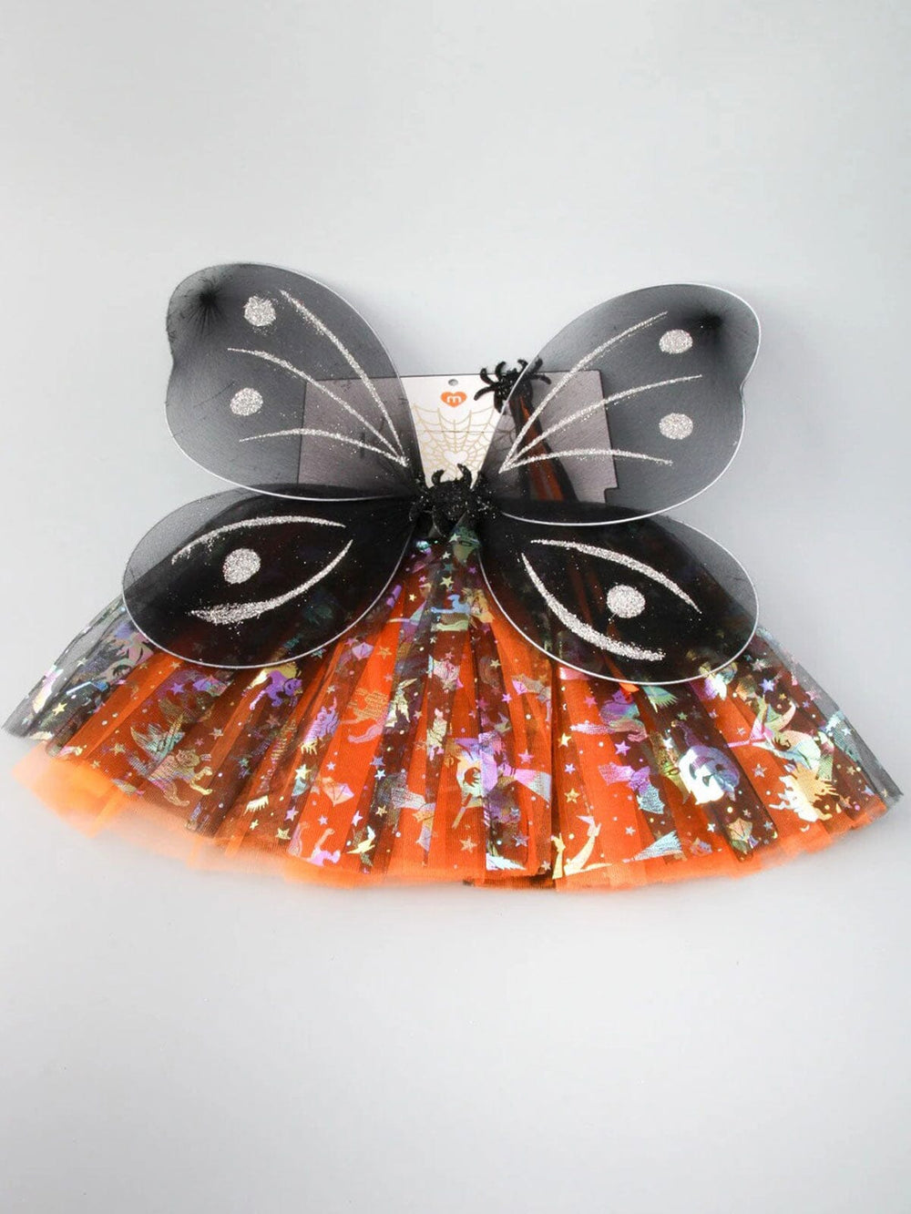 HALLOWEEN 3PC COSTUME SET WITH WINGS SACH AND TUTU PUMPKIN PRINT