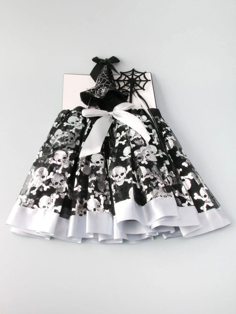 HALLOWEEN 3PC COSTUME SET WITH HEADBAND SACH AND TUTU SKULL PRINT