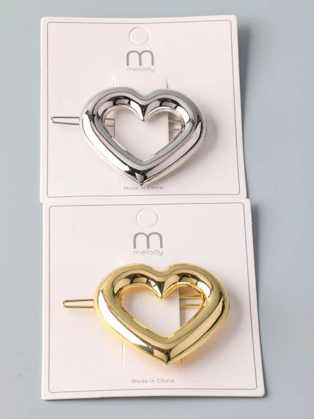FASHION GOLD & SILVER HEART HAIR CLIPS