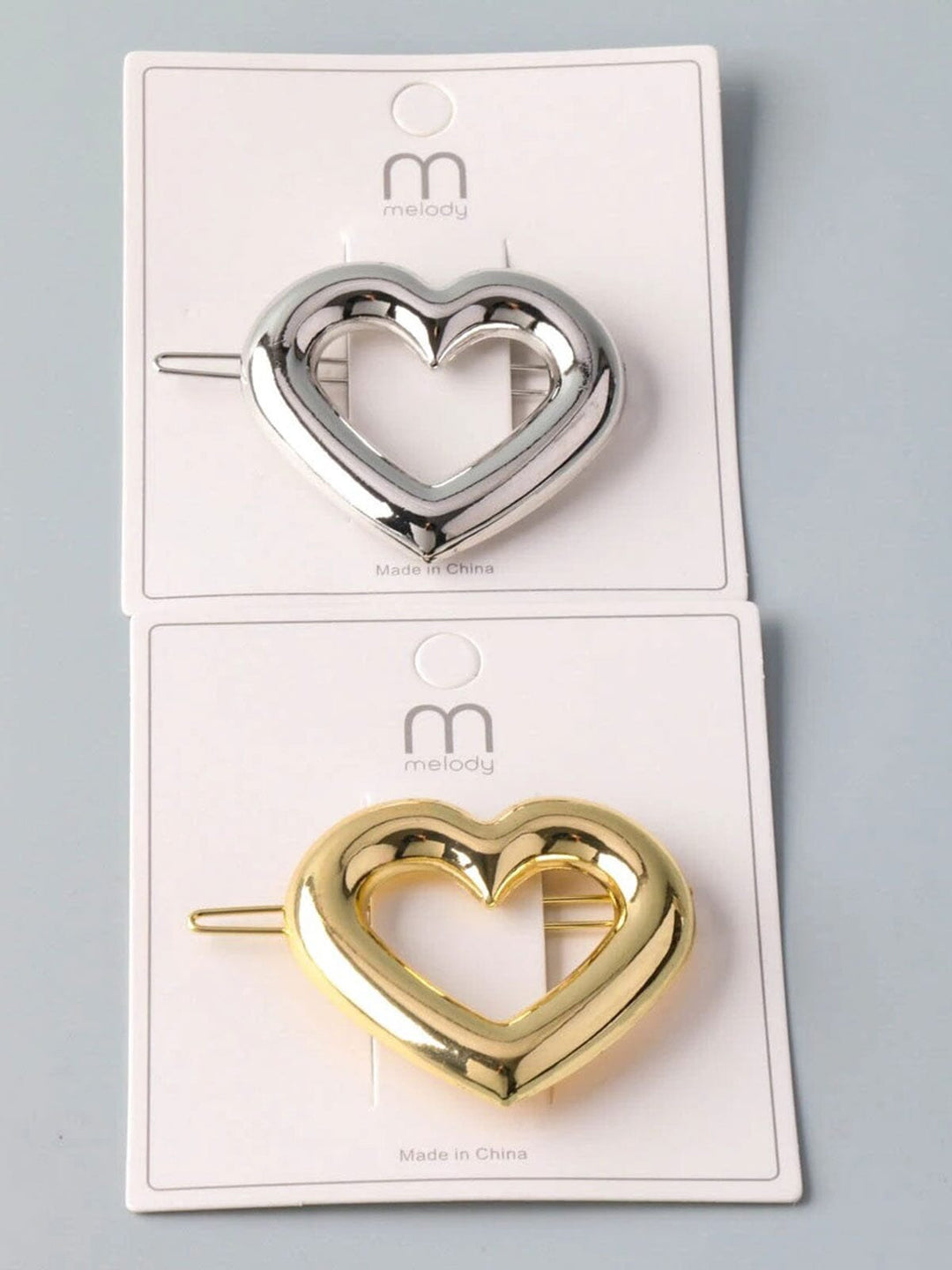 FASHION GOLD & SILVER HEART HAIR CLIPS