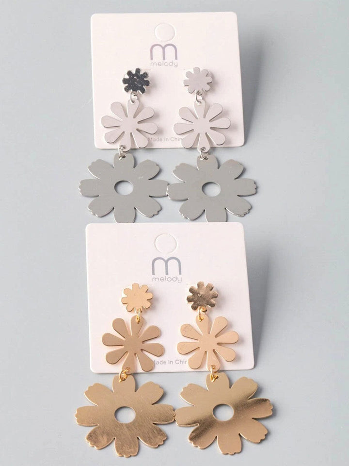 FASHION GOLD & SILVER FLOWER HANGING EARRINGS