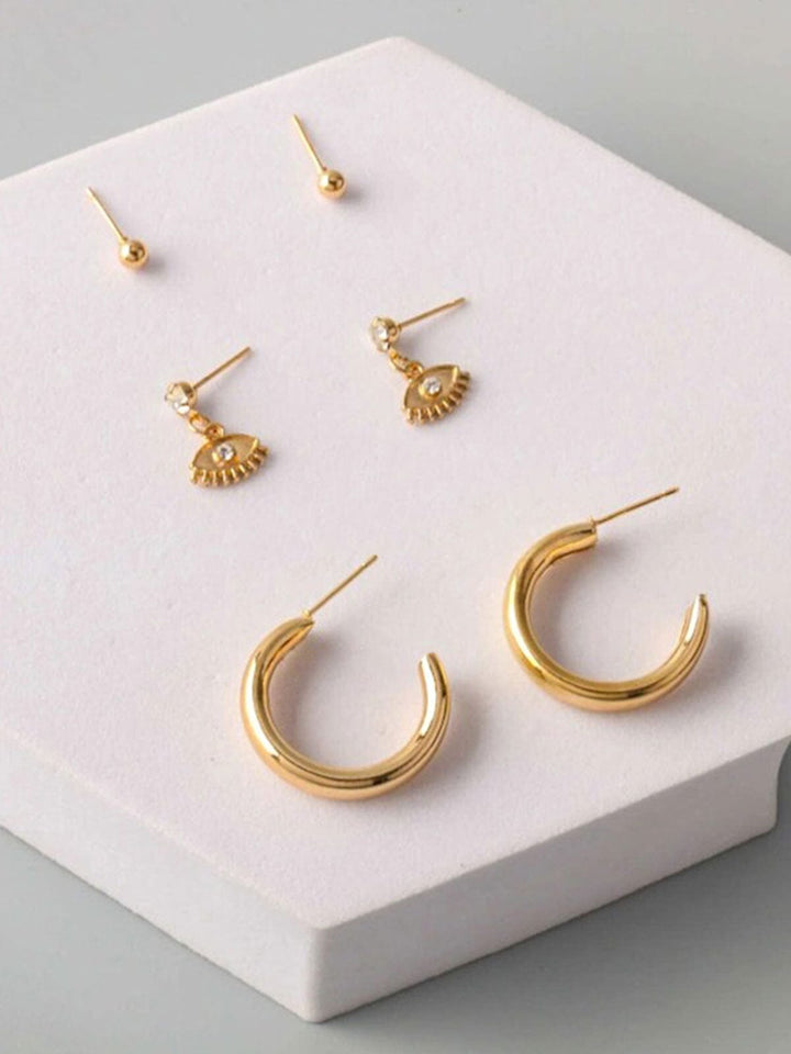 FASHION GOLD & SILVER 3 PAIR SET EARRINGS
